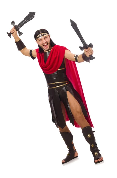 Gladiator mit Schwertern auf Weiß — Stockfoto