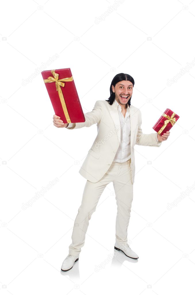 Man with giftbox isolated