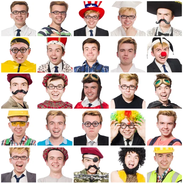 Collage aus vielen Gesichtern aus demselben Modell — Stockfoto