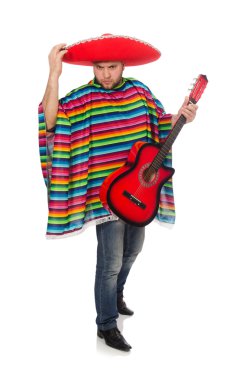 Beyaz gitarlı komik Meksikalı.