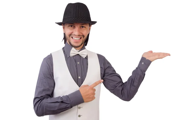 Hombre joven en camisa gris y sombrero negro —  Fotos de Stock