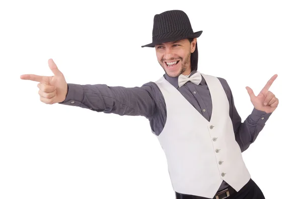 Man in gray shirt and black hat — Stock Photo, Image