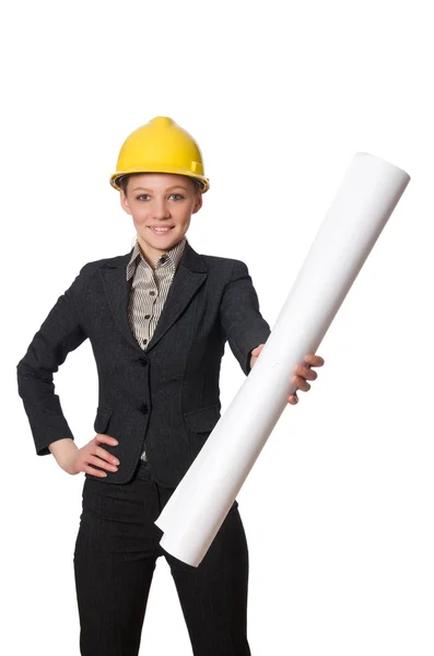 Woman engineer with draft papers — Stock Photo, Image