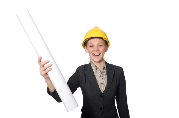 Mujer ingeniero con borrador de papeles — Foto de Stock