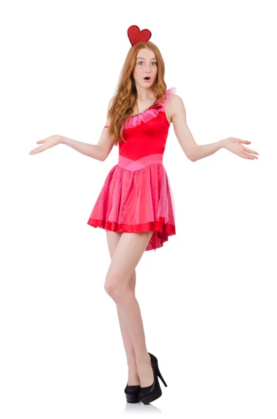 Kaunis nuori malli mini vaaleanpunainen mekko — kuvapankkivalokuva