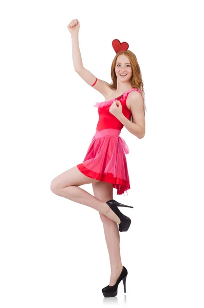 Jolie jeune mannequin en mini robe rose — Photo
