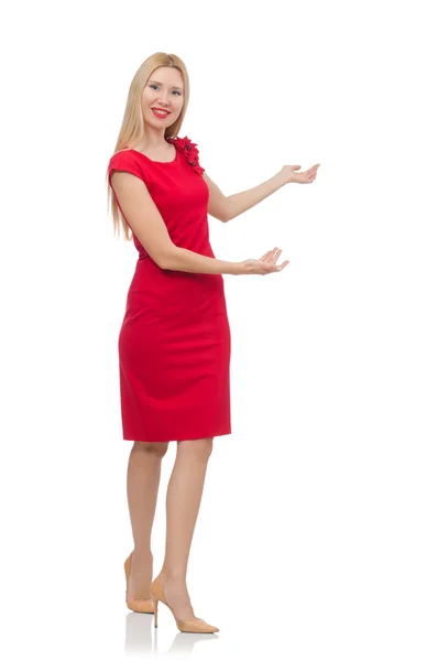 Blond woman in scarlet dress — Stock Photo, Image