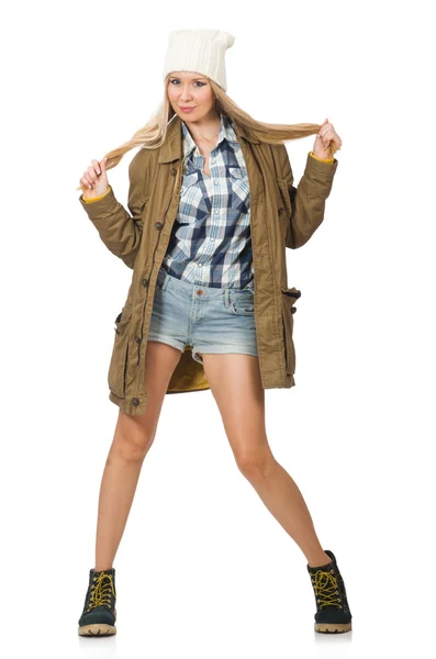 Pretty woman in jeans shorts — Stock Photo, Image