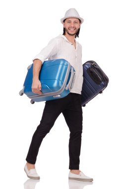 Turist üzerinde beyaz izole bavul ile