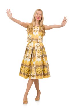 Sarı çiçek elbiseli güzel kız