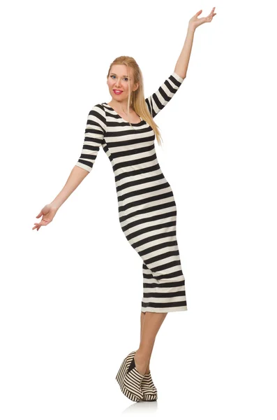 Young woman in long striped dress — Stock Photo, Image