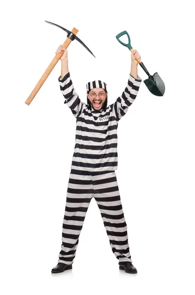 Prison inmate with axe and spade — Stock Photo, Image