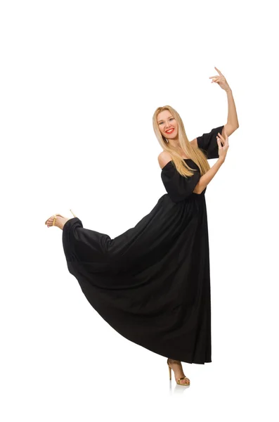 Uzun siyah elbiseli uzun boylu kadın — Stok fotoğraf