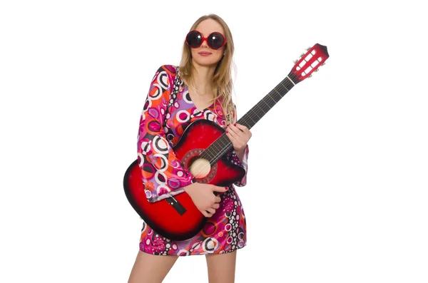 Mujer guitarrista aislado en blanco —  Fotos de Stock