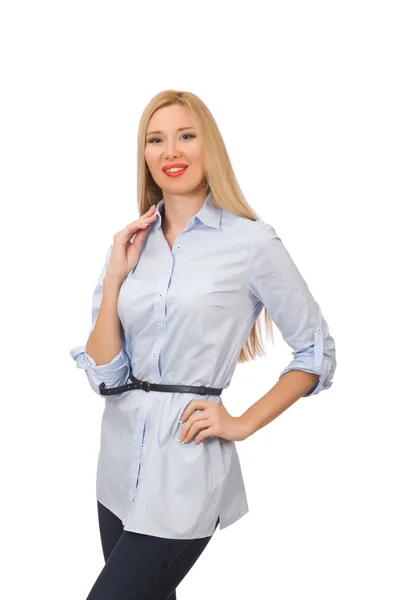 Vrouw in blauwe blouse — Stockfoto