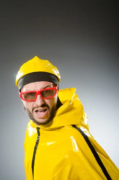Funny man wearing yellow suit — Stock Photo, Image