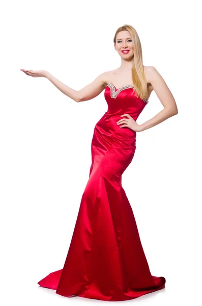 Woman in pretty red evening dress — Stock Photo, Image