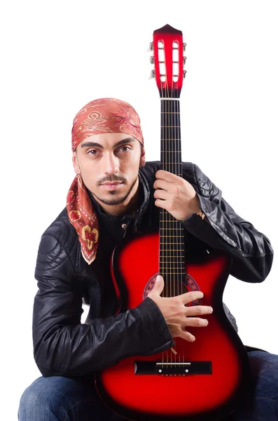 Homem com guitarra isolada — Fotografia de Stock