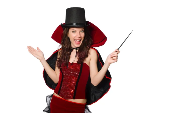 Woman magician isolated on white — Stock Photo, Image