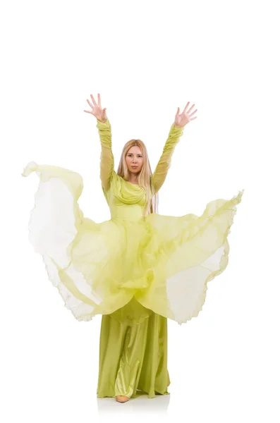 エレガントなグリーンのドレスでかわいい女の子 — ストック写真