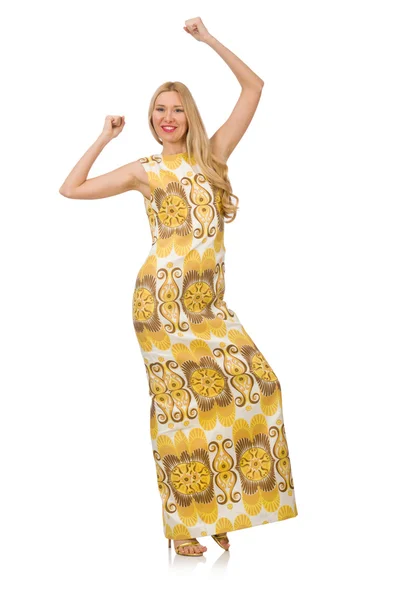 Chica bonita en vestido floral amarillo — Foto de Stock