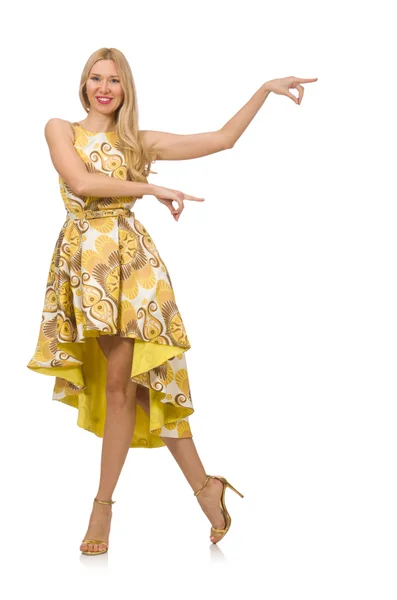 Genç kadın uzun çiçek elbise — Stok fotoğraf