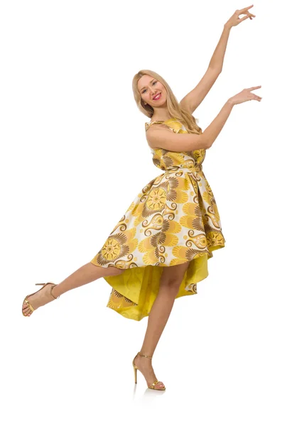 Sevimli sarı elbiseli Bayan — Stok fotoğraf