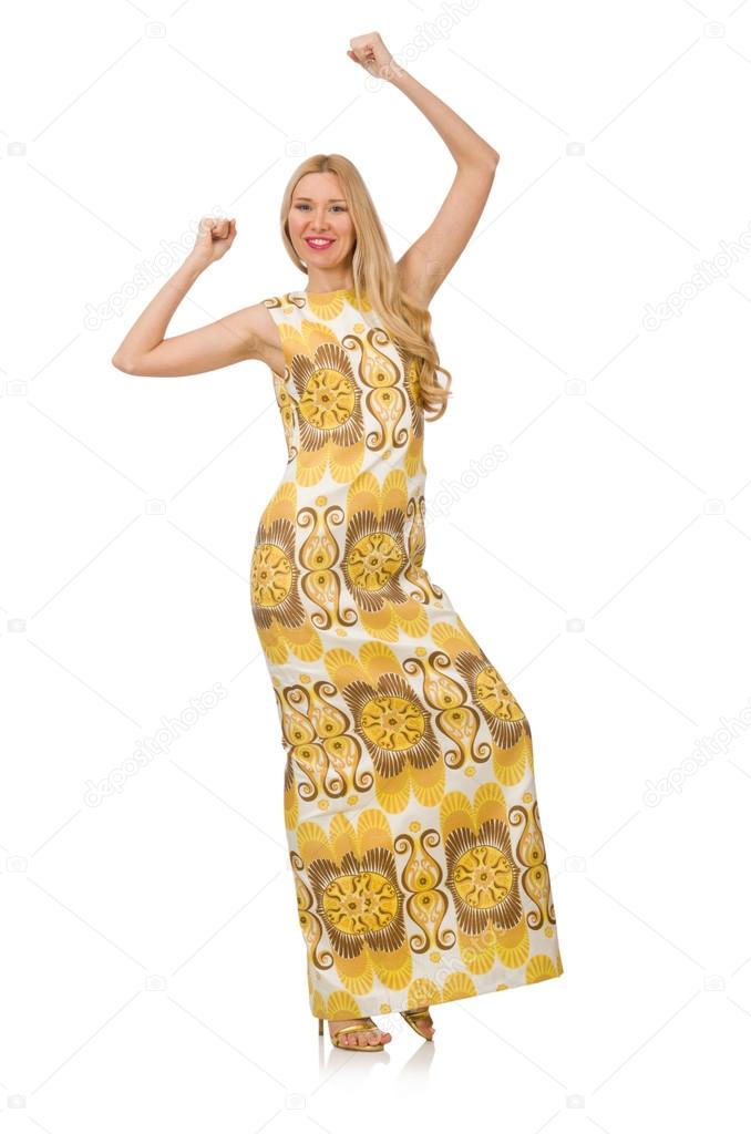Pretty girl in yellow floral dress