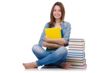 Öğrenci kız beyaz kitapları ile