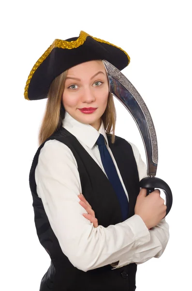 Pretty pirate girl holding sword — Stock Photo, Image