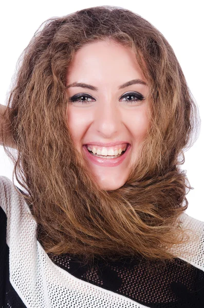 Fille aux cheveux bruns isolé sur blanc — Photo