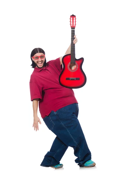 Şişman adam gitar ile — Stok fotoğraf