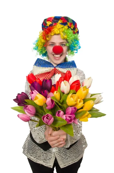 Clown femminile isolato su bianco — Foto Stock