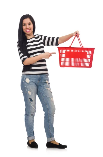 Mujer con carrito aislado en blanco —  Fotos de Stock