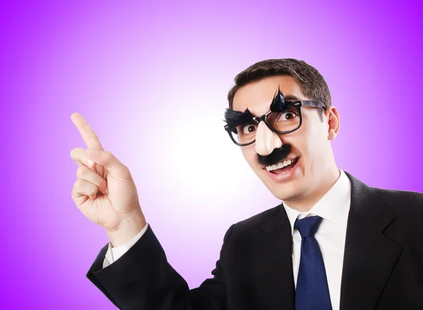 Hombre de negocios divertido con cejas y bigote — Foto de Stock