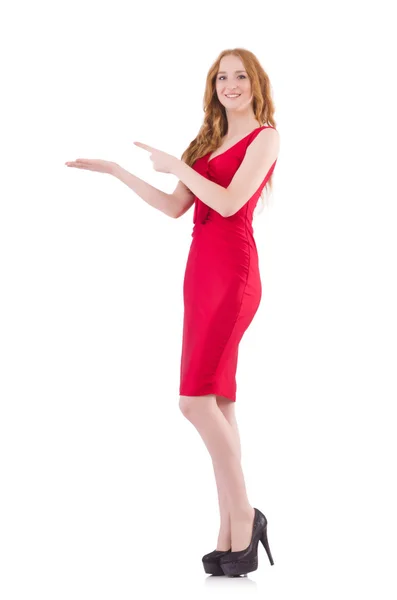 Vrij jong meisje in een rode jurk — Stockfoto