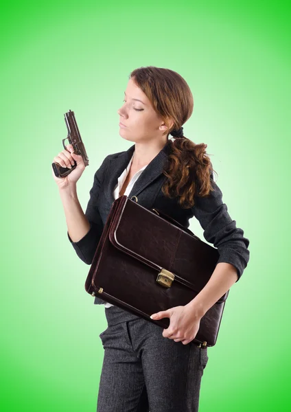 Kvinna businewoman med hand pistol — Stockfoto
