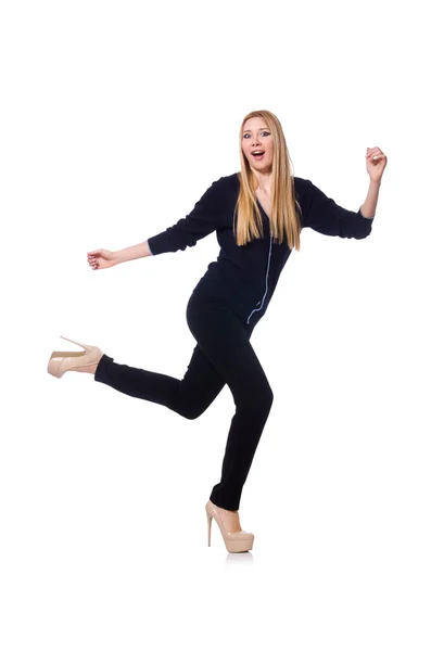 Uzun boylu genç kadın siyah giyim — Stok fotoğraf