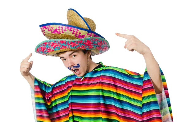 흰색 절연 거짓 콧수염과 재미 있는 젊은 멕시코 — 스톡 사진