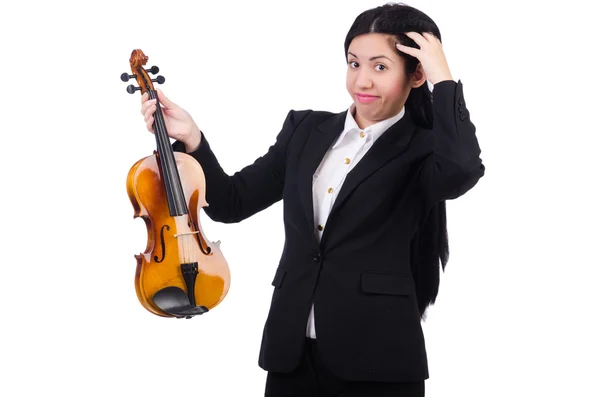 Donna con violino isolato sul bianco — Foto Stock