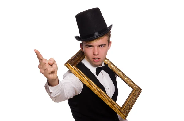 Young gentleman holding frame — Stock Photo, Image