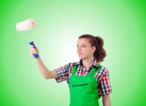 Pintor mujer con pincel contra gradiente —  Fotos de Stock