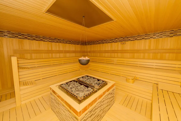Hot wooden sauna room interior — Stock Photo, Image