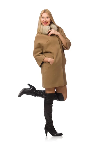 Blond hair girl in coat isolated on white — Stock Photo, Image