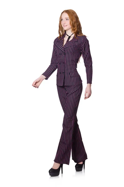 Young lady in striped retro suit isolated on white — Stock Photo, Image