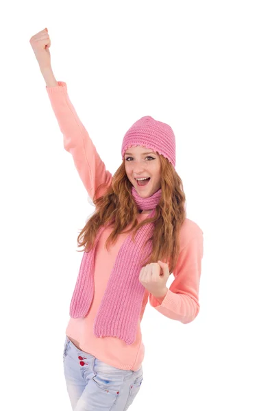 Cute smiling girl wearing scarf and cap — Stock Photo, Image