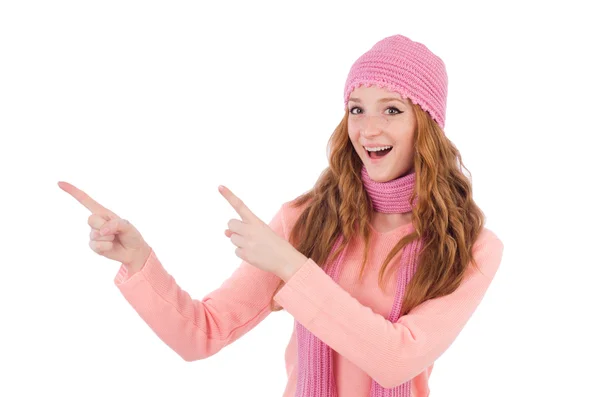 Menina sorrindo bonito usando cachecol e boné — Fotografia de Stock