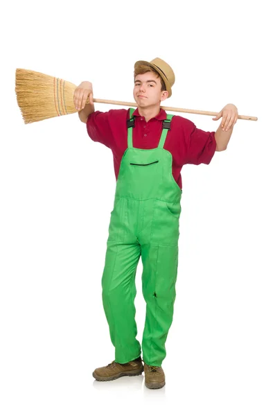 Man janitor isolated on the white — Stock Photo, Image