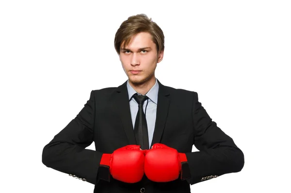 Boxer empresário isolado em branco — Fotografia de Stock