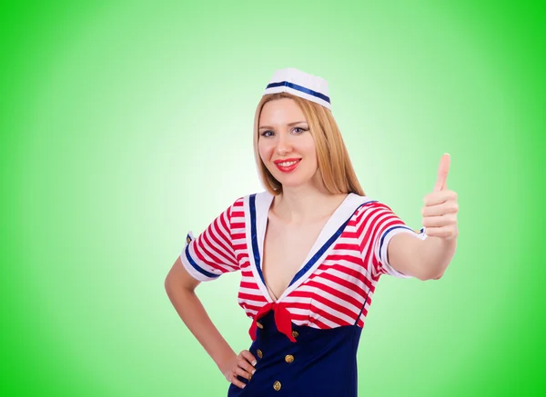 Vrouw in sailor kostuum — Stockfoto